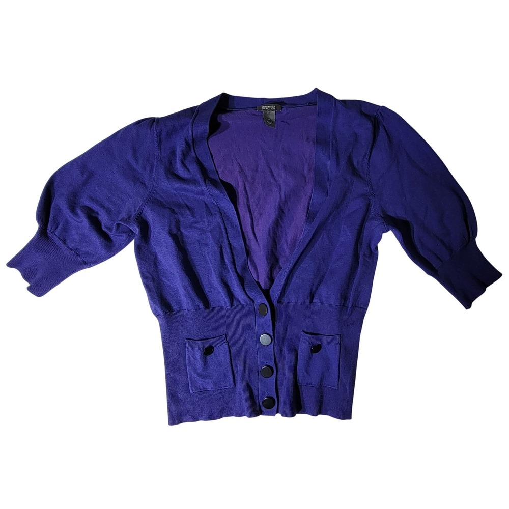 Kenneth Cole‎ Reaction Purple Silk Blend Cropped Cardigan Puff 3/4 Sleeve Medium